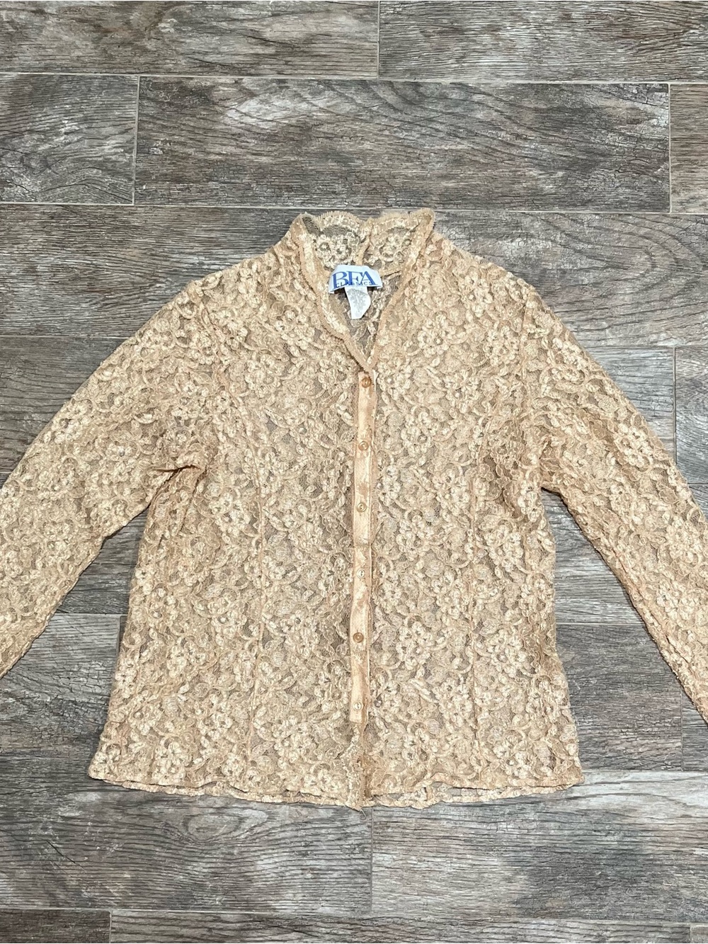 Beige Lace Button-Down Shirt
